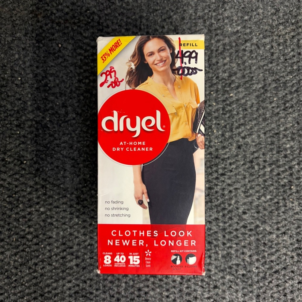 Dryel At-Home Dry Cleaner Refill Kit 8 Cloths 1 Booster Spray Breezy Clean Scent